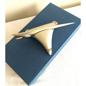 New Mid Century Modern Stainless-Steel Desk Set Letter Opener and Stand NIB